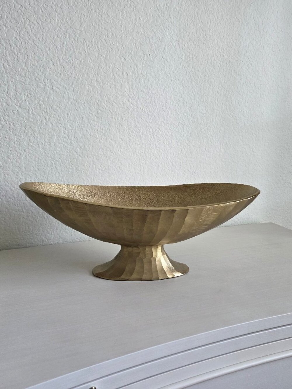 Modern Sculptural Gold Metal Pedestal Bowl – 17" Centerpiece